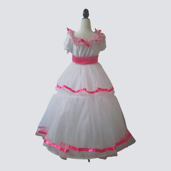 New Southern Belle Costume Kids Halloween White Pink Ribbon Hoop Design w/Bonnet - Picture 1 of 3